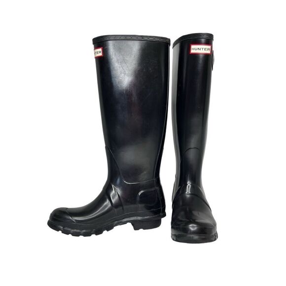 Hunter Boot WT1000RGL Glossy Black Original Tall Rubber Rain Boot sz 6 - Picture 1 of 12